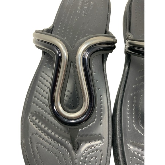 Crocs Womens Sanrah Block Flip Flop Sandals Size 11 Casual Beach Black Silver - Picture 10 of 15